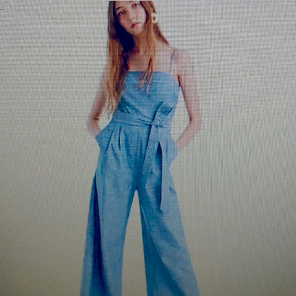 J Crew cropped wide leg chambray romper